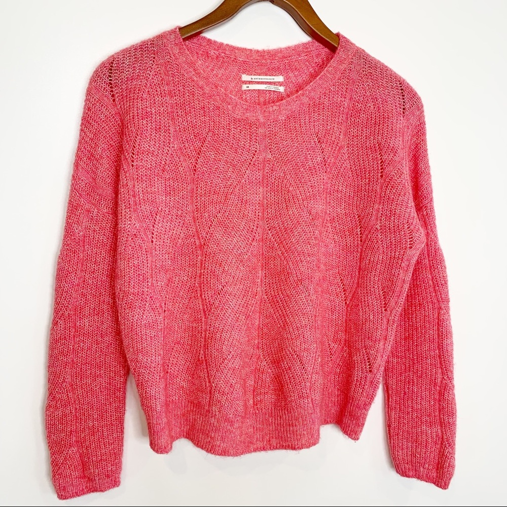 Anthropologie Pullover Cable Knit Sweater, Pink, XS